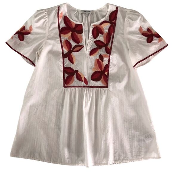 Madewell Fable Embroidered Floral Short Sleeve Smock Top White - Picture 9 of 9